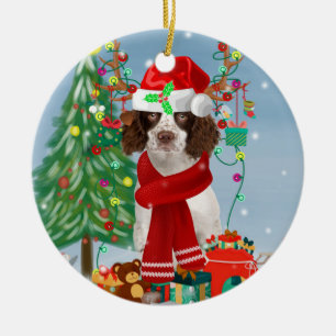 英国のスリンガースパニエル犬ドッグとクリスマスプレゼント セラミックオーナメント
