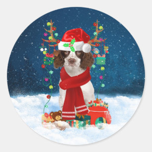 英国のスリンガースパニエル犬ドッグとクリスマスプレゼント ラウンドシール