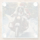 英国のセッタードッグにオートバイクリスマスに乗る ガラスコースター (裏面)