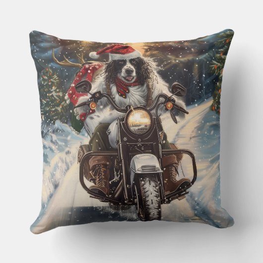 英国のセッタードッグにオートバイクリスマスに乗る クッション (裏面)