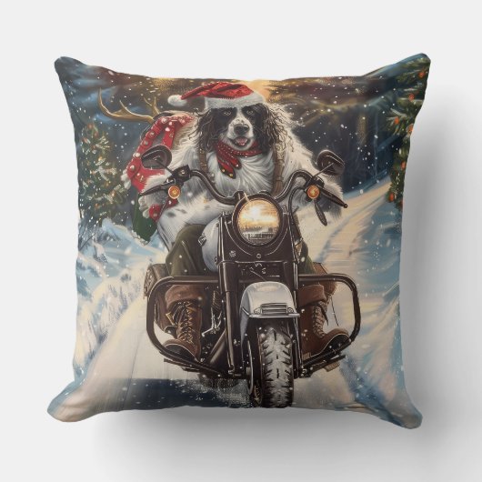 英国のセッタードッグにオートバイクリスマスに乗る クッション (正面)
