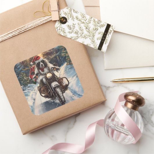 英国のセッタードッグにオートバイクリスマスに乗る スクエアシール (ギフト)