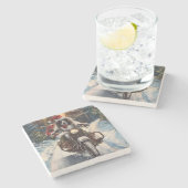 英国のセッタードッグにオートバイクリスマスに乗る ストーンコースター (横)