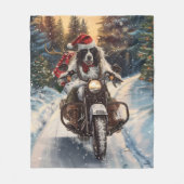 英国のセッタードッグにオートバイクリスマスに乗る フリースブランケット (正面)