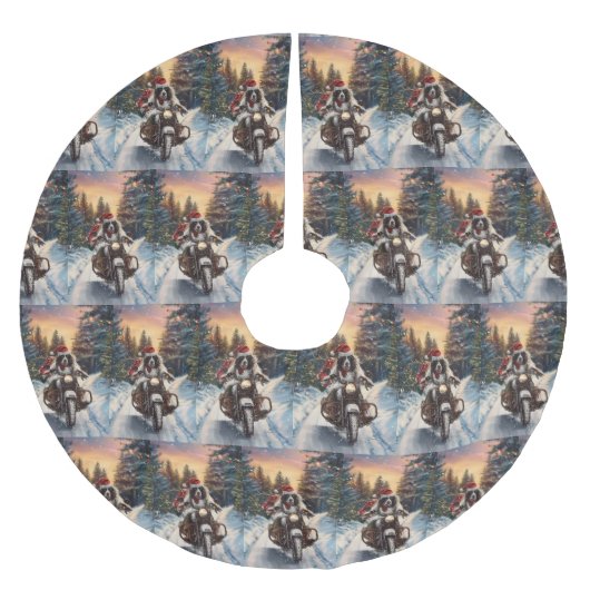 英国のセッタードッグにオートバイクリスマスに乗る ブラッシュドポリエステルツリースカート (正面)