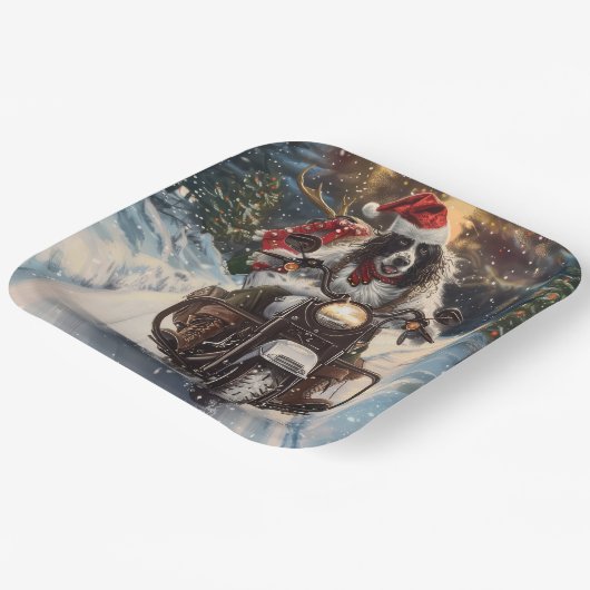 英国のセッタードッグにオートバイクリスマスに乗る ペーパープレート (傾斜あり)