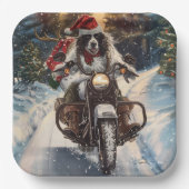 英国のセッタードッグにオートバイクリスマスに乗る ペーパープレート (正面)