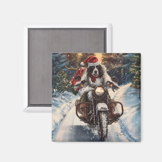英国のセッタードッグにオートバイクリスマスに乗る マグネット (正面/裏面)