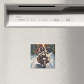 英国のセッタードッグにオートバイクリスマスに乗る マグネット (インサイチュ (食洗機))