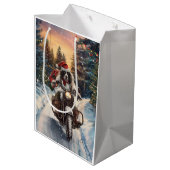 英国のセッタードッグにオートバイクリスマスに乗る ミディアムペーパーバッグ (裏面アングル)