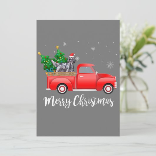 英国のセッタードッグ赤いトラックのクリスマスに乗る 招待状 (スタンド正面)