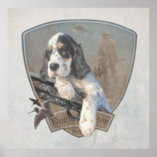 英国のセッター犬とクラシックショットガン ポスター (正面)