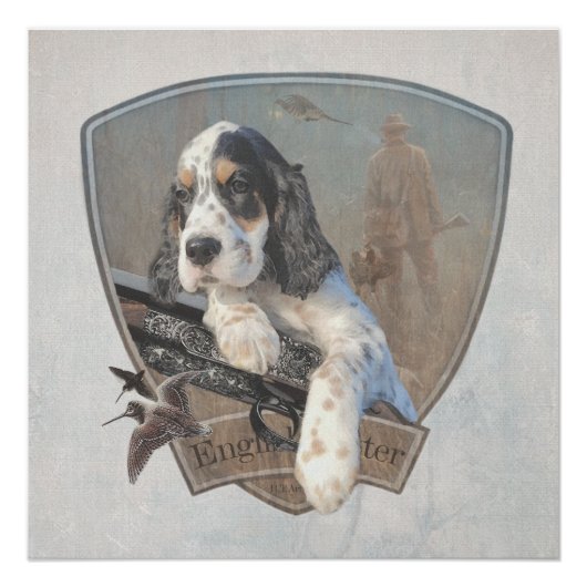 英国のセッター犬とクラシックショットガン ポスター (正面)