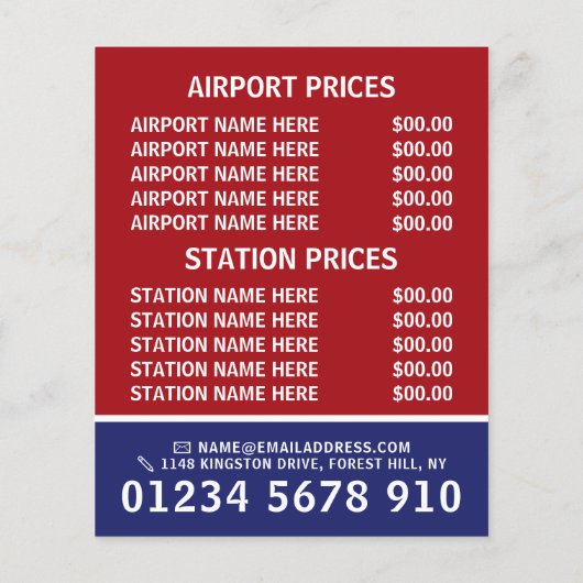 英国のタクシー会社の旗と価格表 チラシ (裏面)