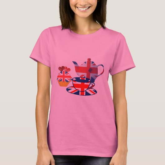 英国のティータイム、英国国旗の芸術のギフト Tシャツ (正面)
