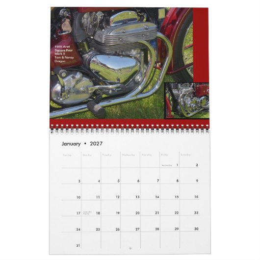 英国のバイク カレンダー (1月 2027)