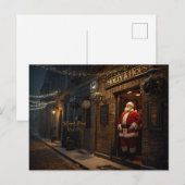 英国のパブでサンタクロースを描いたクリスマスカード シーズンポストカード (正面/裏面)