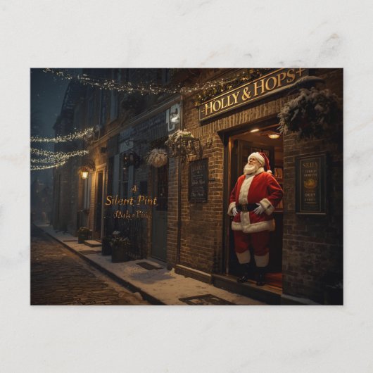 英国のパブでサンタクロースを描いたクリスマスカード シーズンポストカード (正面)