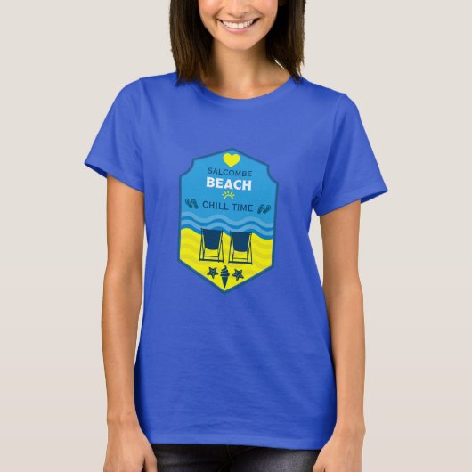 英国のビーチをテーマにした贈り物 Tシャツ (正面)