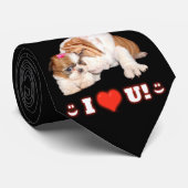 英国のブルドッグおよびシーズー（犬）のTzuの子犬I愛! ネクタイ (ロール)