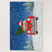 英国のブルドッグがクリスマスに車を運転 ジグソーパズル (縦)