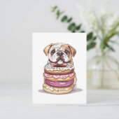 英国のブルドッグがドーナツを振りかけたもの ポストカード (スタンド正面)