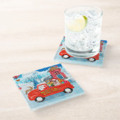 英国のブルドッグでクリスマス配信トラック雪 ガラスコースター (アングル)