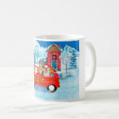 英国のブルドッグでクリスマス配信トラック雪 コーヒーマグカップ (正面右)