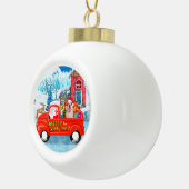 英国のブルドッグでクリスマス配信トラック雪 セラミックボールオーナメント (右)