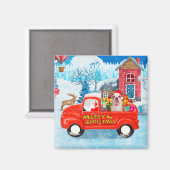 英国のブルドッグでクリスマス配信トラック雪 マグネット (正面/裏面)