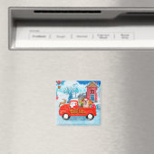 英国のブルドッグでクリスマス配信トラック雪 マグネット (インサイチュ (食洗機))