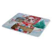 英国のブルドッグで雪のクリスマスドッグハウス カッティングボード (角)