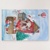 英国のブルドッグで雪のクリスマスドッグハウス ジグソーパズル (横)