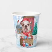 英国のブルドッグで雪のクリスマスドッグハウス 紙コップ (裏面)