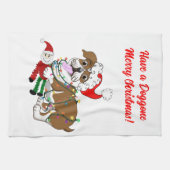 英国のブルドッグとクリスマスライトロングエプロン キッチンタオル (横)