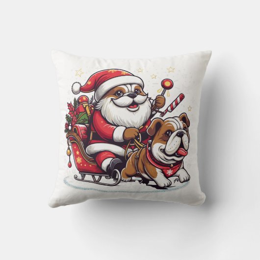 英国のブルドッグのクリスマスサンタクロースに乗っおもしろいている クッション (裏面)