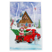 英国のブルドッグのクリスマスデリバリートラック雪 ミディアムペーパーバッグ (正面)