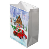 英国のブルドッグのクリスマスデリバリートラック雪 ミディアムペーパーバッグ (裏面アングル)