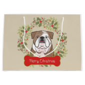 英国のブルドッグのメリーなChristmanのギフトバッグ ラージペーパーバッグ (正面)