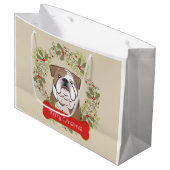 英国のブルドッグのメリーなChristmanのギフトバッグ ラージペーパーバッグ (正面アングル)