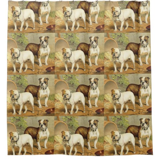 英国のブルドッグのヴィンテージの絵を描くこと シャワーカーテン (正面)