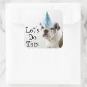 英国のブルドッグの子犬がパーティー帽子を被る スクエアシール (バッグ)