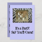 英国のブルドッグの子犬のパーティの招待状の誕生日 招待状 (正面/裏面)