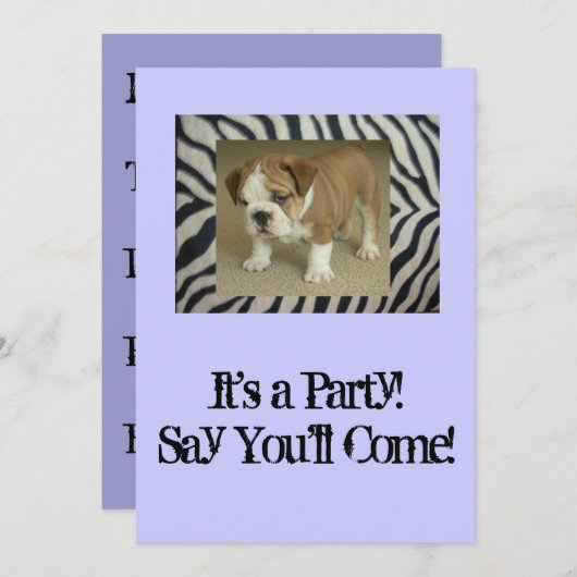 英国のブルドッグの子犬のパーティの招待状の誕生日 招待状 (正面/裏面)