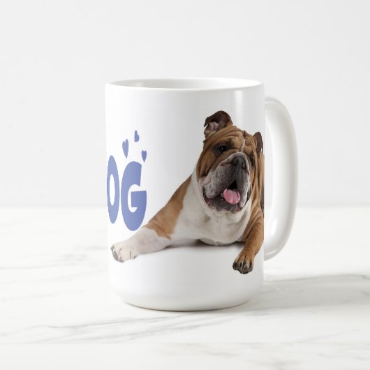 英国のブルドッグの小犬青い愛ハート コーヒーマグカップ (正面右)
