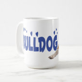 英国のブルドッグの小犬青い愛ハート コーヒーマグカップ (正面左)