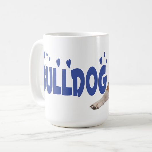 英国のブルドッグの小犬青い愛ハート コーヒーマグカップ (正面左)