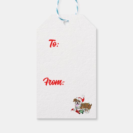 英国のブルドッグクリスマス灯 ギフトタグ (裏面)