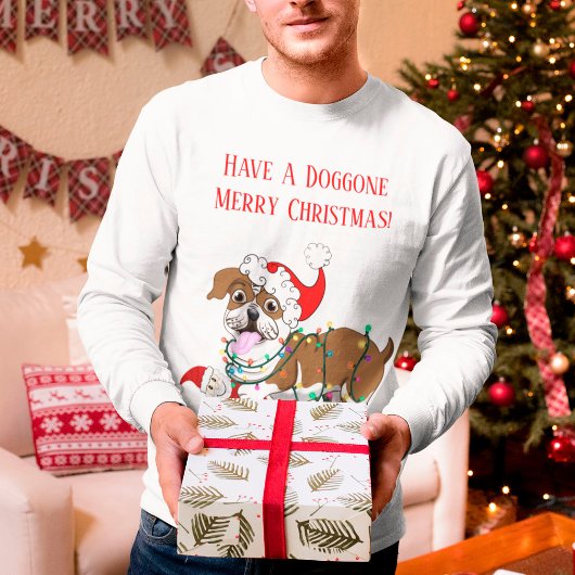 英国のブルドッグクリスマス灯 Tシャツ