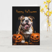 英国のブルドッグハロウィーン カード (黄色い花)